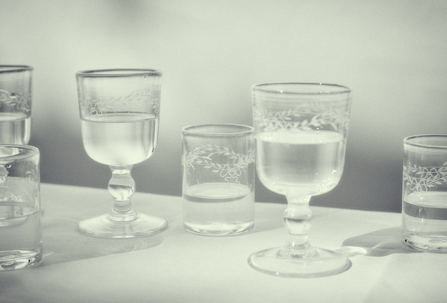 Akua Objects Glassware. Mouth blown and handmade Bohemian Glassware. Made in Bohemia. Add poetry to your table with Barbro water glasses. These contemporary interpreted glasses have been mouth blown with patterns added afterwards, patiently engraved by a master’s hand.