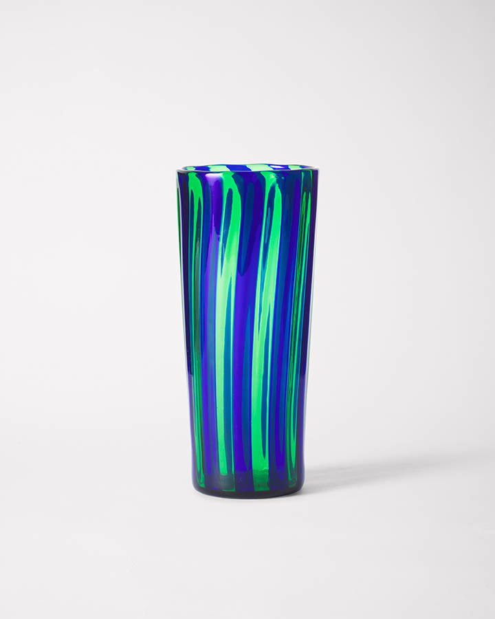 Large striped handmade Murano glass in blue and green.