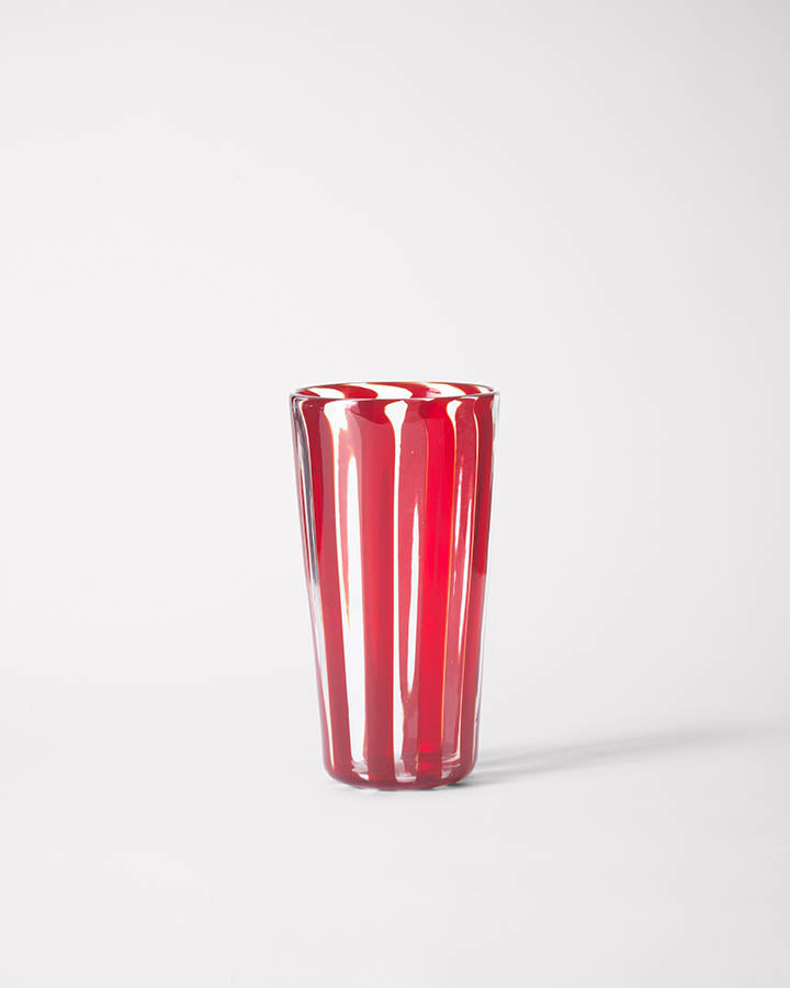 Small striped handmade Murano glass in red. 