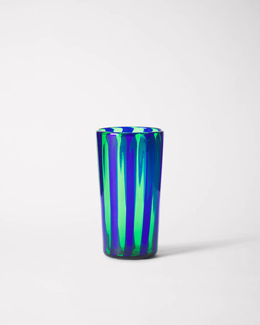 Small striped handmade green and blue Augusta Glass made in Murano.